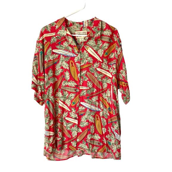Detrich Varaz Reyn Spooner Vintage Surfboard Hawaiian 80s Button Down Red Shirt - Picture 2 of 7